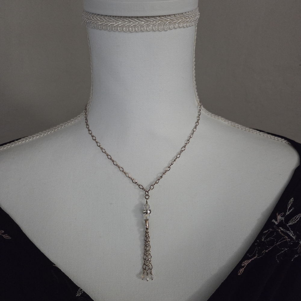 Chic Swarovski Crystal with Sterling Silver Tassel Necklace